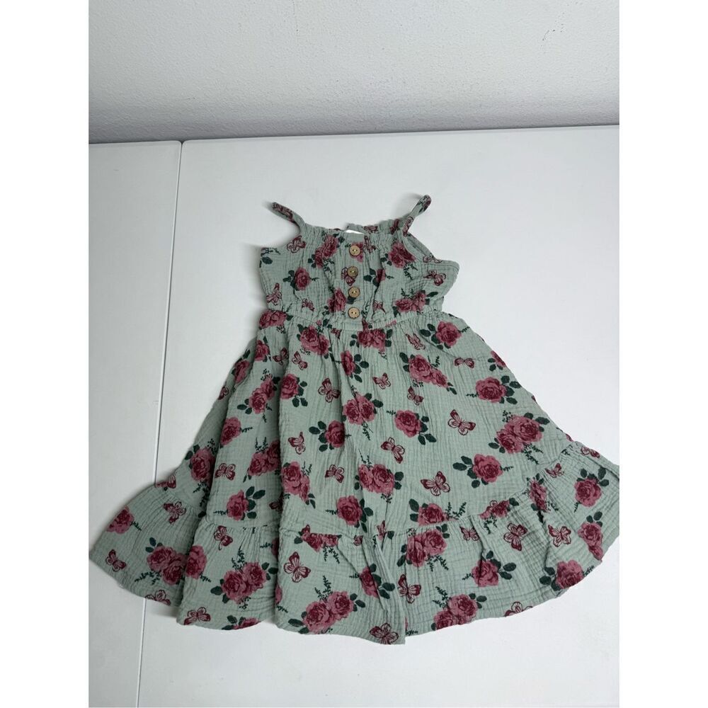 Girl's Emma & Elsa Green Red Faux Button Cotton Layer Dress Size 6